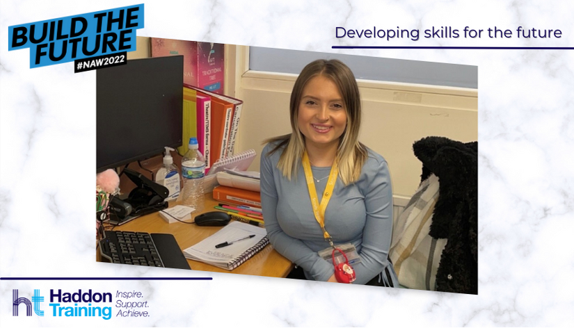 Progressing your career; NHS Apprentice Ellie-May at her desk